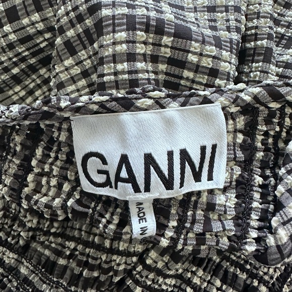 Ganni women’s stretch sheersucker smocked maxi dress size 36 black - Picture 7 of 9